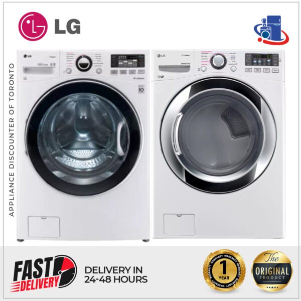 LG 4.0 cu. ft. Front Load Washer & 7.4 cu. ft. Electric Dryer with Advanced Fabric Care (Models WM3470HWA & DLEX3370W)