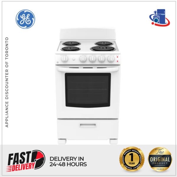GE 24-Inch Freestanding Coil-Top Electric Range with Manual Clean (Model JCAS300DMWW)